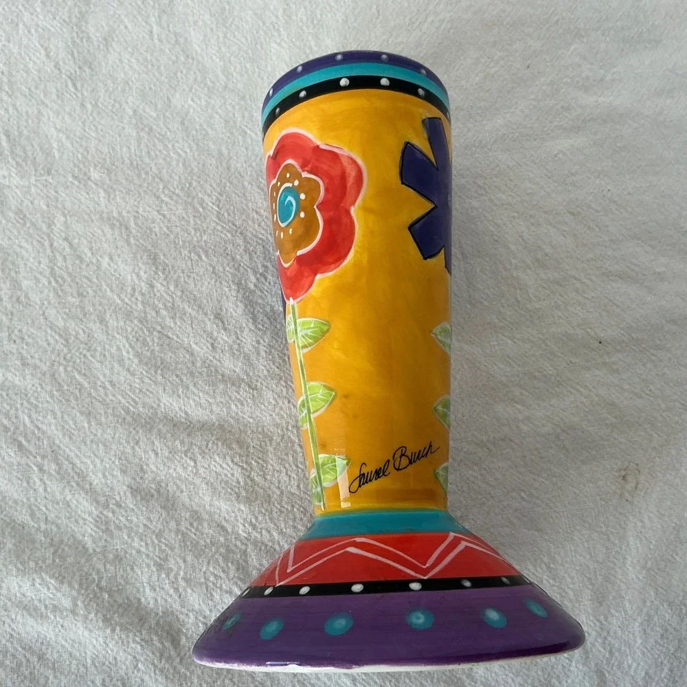 Bella Casa by Ganz Vintage Candlestick Holder Floral Hand Painted Ceramic 6 Inch